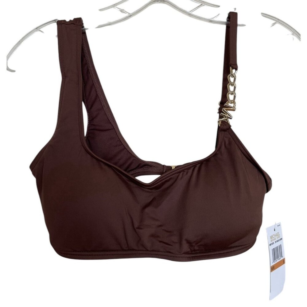 Michael Kors Bikini Top Womens Size 8 Brown Gold Town Logo Chain Paddedโ
